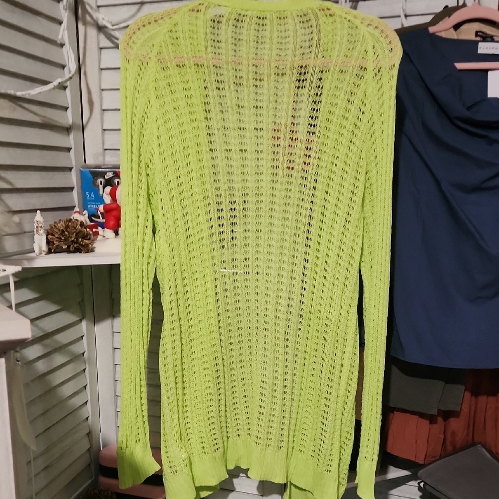 Vibrant Lime Open Knit Women's Cardigan
